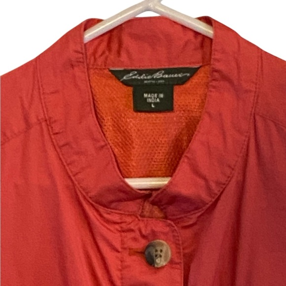 Eddie Bauer 100% Cotton persimmon orange  Lightweight Button Fall Utility Jacket - Picture 3 of 11